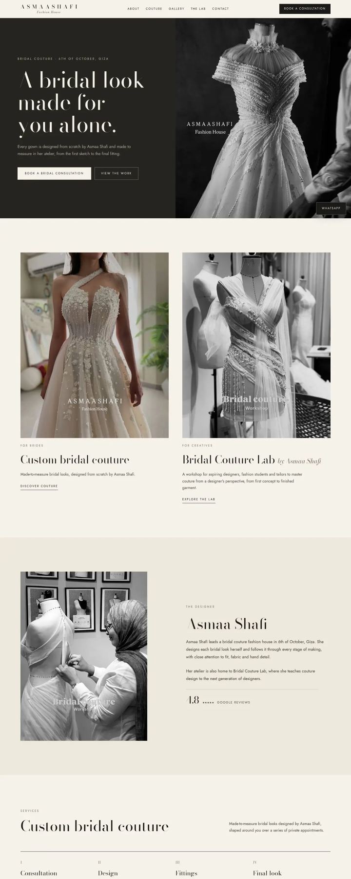 Asmaa Shafi Fashion House website on desktop