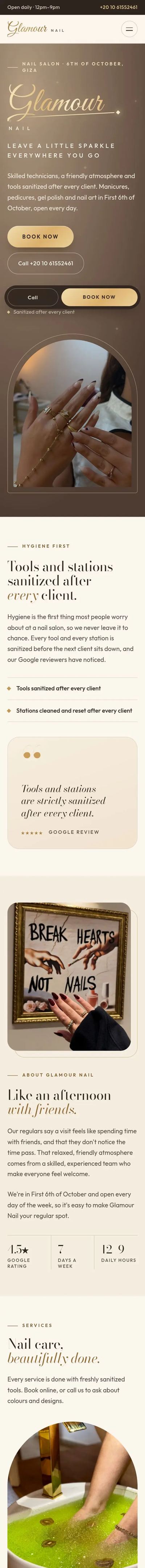 Glamour Nail website on mobile